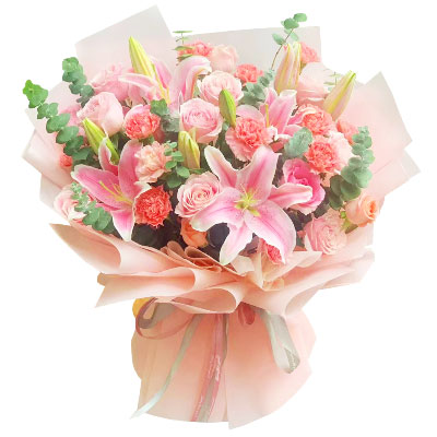 宜宾11朵粉色康乃馨玫瑰百合，充满爱和温馨